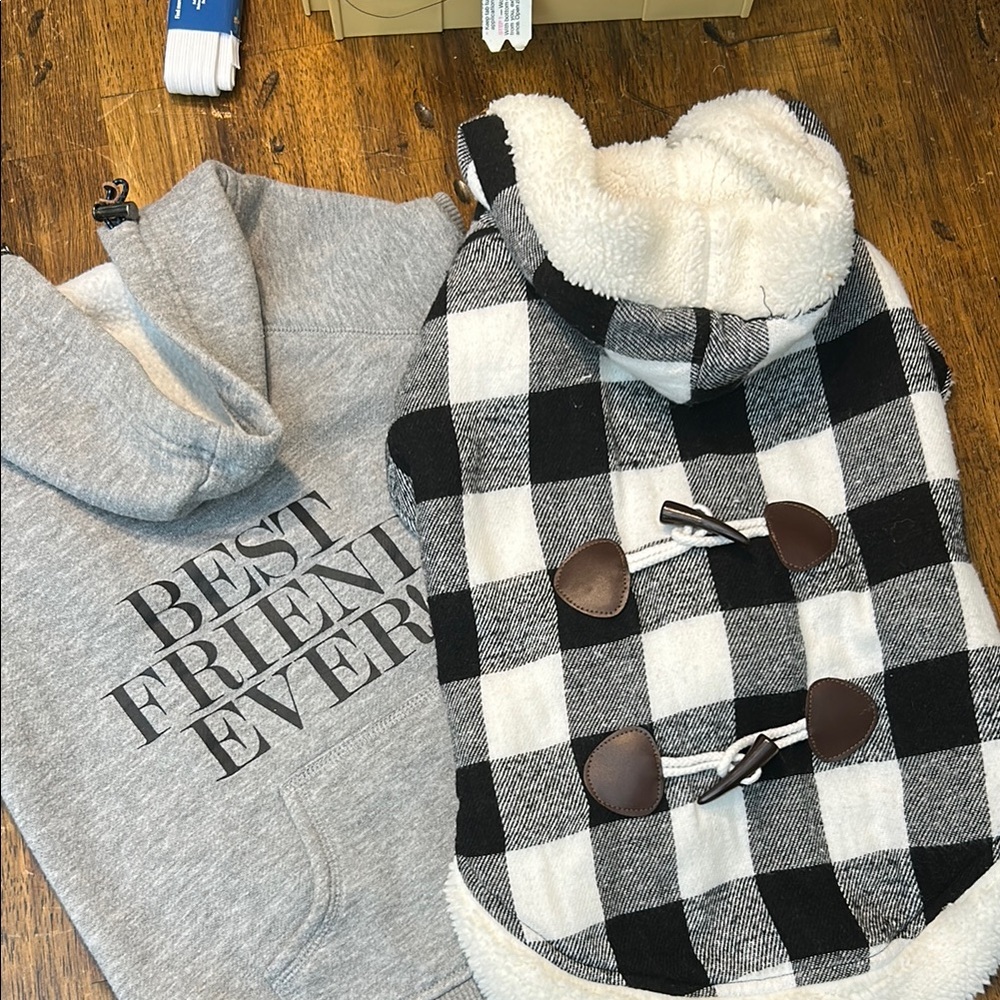 Gray Hoodie and Plaid Dog Coat